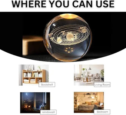3D Galaxy Crystal Ball Night Lamp,Creative Engraved Night Light USB Table LED Wooden Crystal Ball