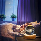 3D Galaxy Crystal Ball Night Lamp,Creative Engraved Night Light USB Table LED Wooden Crystal Ball