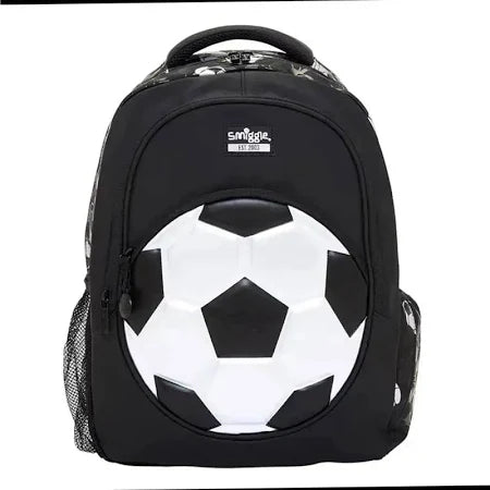 Smiggle Goal Kids Backpack for Boys & Girls with Laptop Compartment and Dual Drink Bottle Sleeves | Football Print
