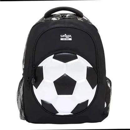 Smiggle Goal Kids Backpack for Boys & Girls with Laptop Compartment and Dual Drink Bottle Sleeves | Football Print