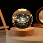 3D Galaxy Crystal Ball Night Lamp,Creative Engraved Night Light USB Table LED Wooden Crystal Ball