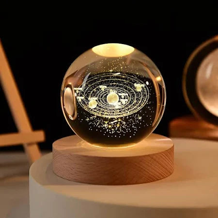 3D Galaxy Crystal Ball Night Lamp,Creative Engraved Night Light USB Table LED Wooden Crystal Ball