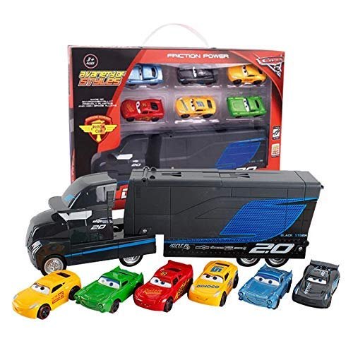 Cocoland Toys Disney Pixar Cars inspired 7-piece plastic toy vehicle set with transport truck and colourful cars