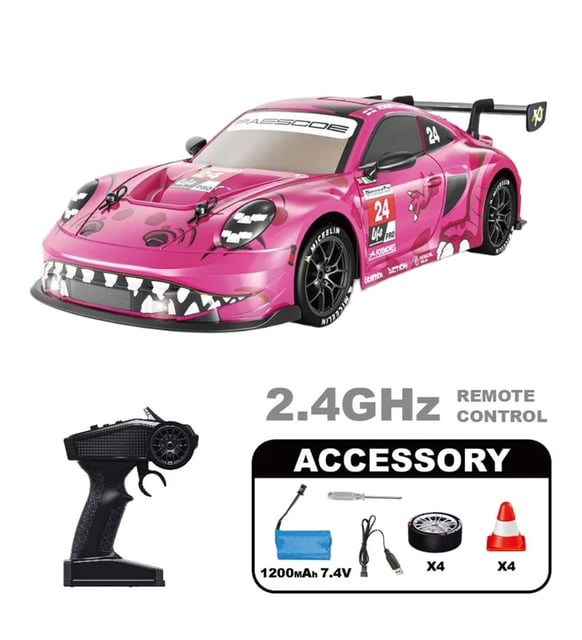Hstar Super Car 1:16 Scale RC Porsche 911 GT3 Roxy Pink Remote Control Drift Car 4WD Functionality And Spray Feature