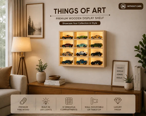 Premium Wooden LED Backlit Diecast & Collectible Display Case (Car Not Included)